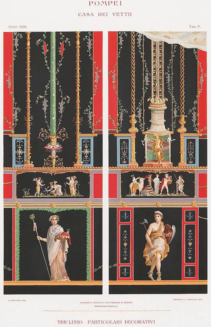 VI.15.1 Pompeii. March 2023. Painted panel showing cupid goldsmiths